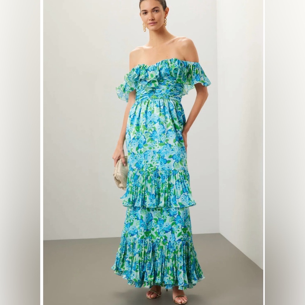 Amur Floral Blue and Green Maxi Dress